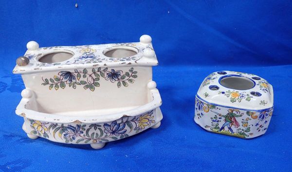 TWO FRENCH FAIENCE INK STANDS