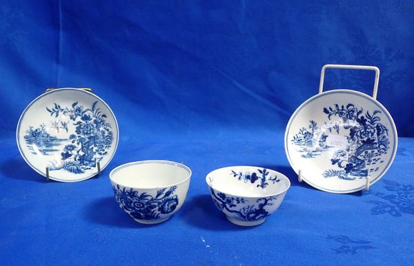 TWO CAUGHLEY BLUE AND WHITE TEABOWLS AND SAUCERS