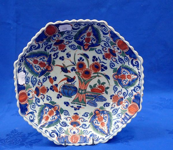 A DUTCH DELFTWARE POLYCHROME DISH