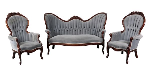 A LOUIS XV STYLE WALNUT THREE PIECE SUITE