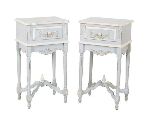 A PAIR OF FRENCH GREY-PAINTED BEDSIDE CABINETS