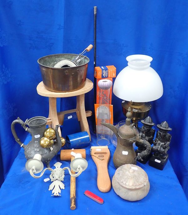 A COPPER PAN AND AN OIL LAMP