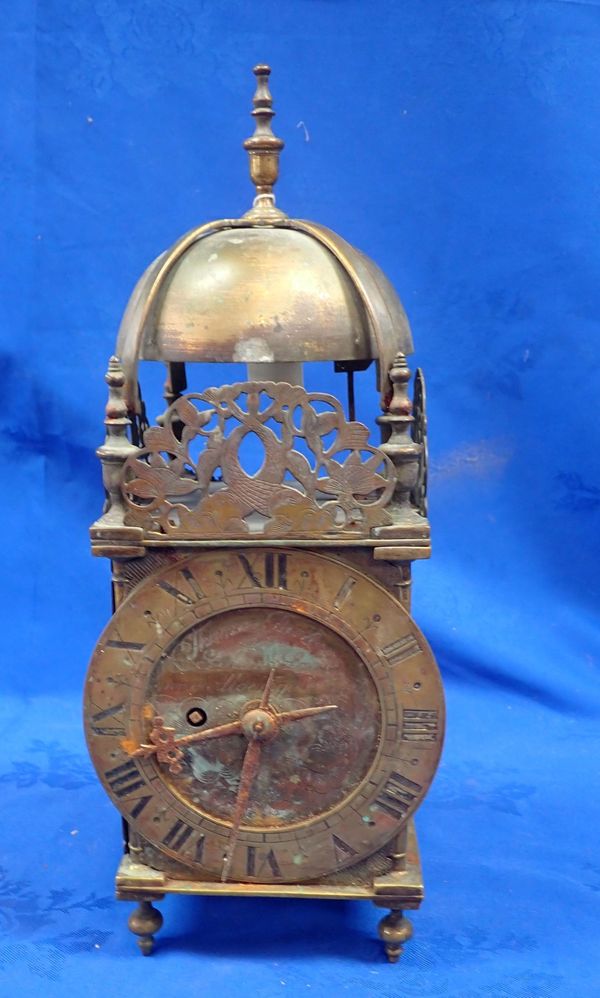 A BRASS LANTERN CLOCK 'THOMAS PARKER, ST ANN'S LANE NEERE ALDERSGATE'