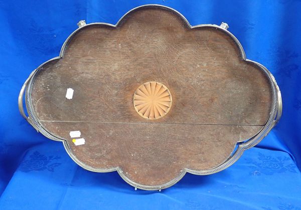 A VICTORIAN SILVER-PLATED GALLERIED OAK TRAY