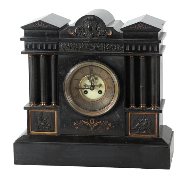 A LATE VICTORIAN SLATE MANTEL CLOCK