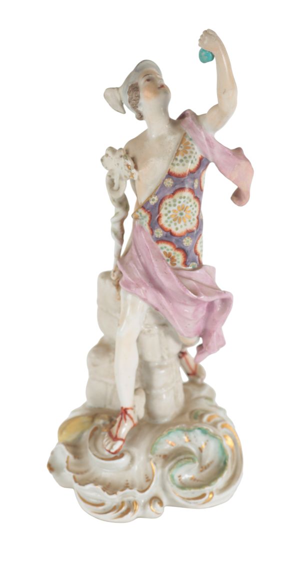 AN 18TH CENTURY DUESBURY & CO DERBY PORCELAIN FIGURE - MERCURY