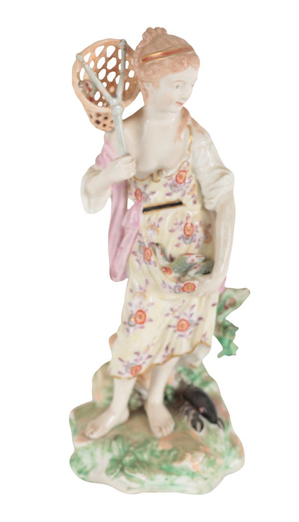 AN 18TH CENTURY DUESBURY & CO DERBY PORCELAIN FIGURE - FISHER GIRL