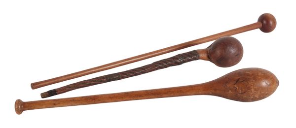 AN AFRICAN WOODEN CLUB WITH WIRE BOUND HANDLE