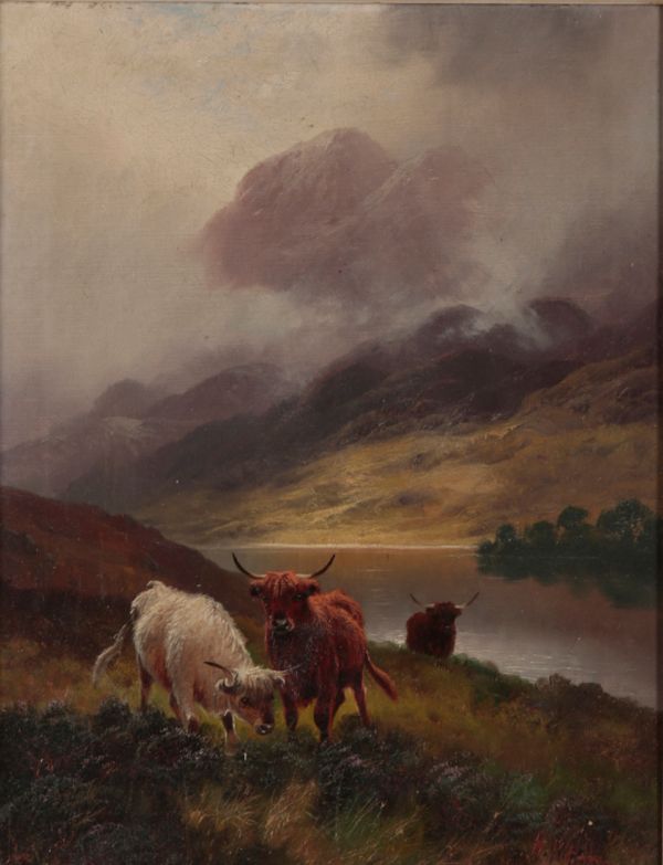 H.R. HALL (1859-1927) 'HIGHLAND CATTLE LOCH LONG'