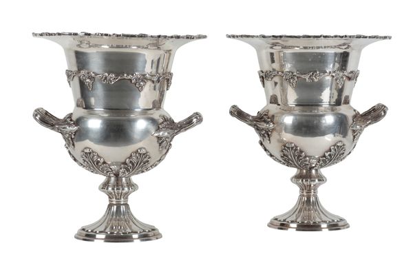 A PAIR OF SILVER-PLATED CHAMPAGNE COOLERS