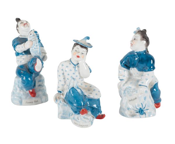 THREE ROYAL WORCESTER BONE CHINA 'CHINOISERIE' FIGURES MODELLED BY AGNES PINDER DAVIS