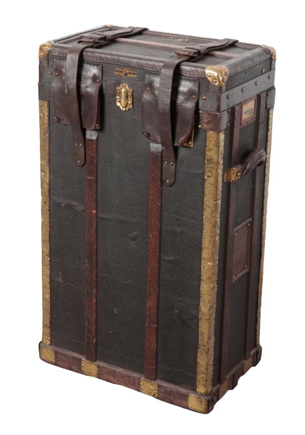 MALLE LAVOLAILLE, PARIS: A CANVAS AND LEATHER, BRASS AND WOOD-BOUND TRUNK