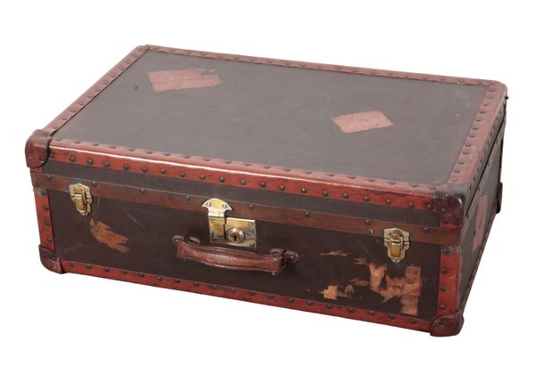 A FIBRE AND LEATHER-TRIM TRAVEL CASE