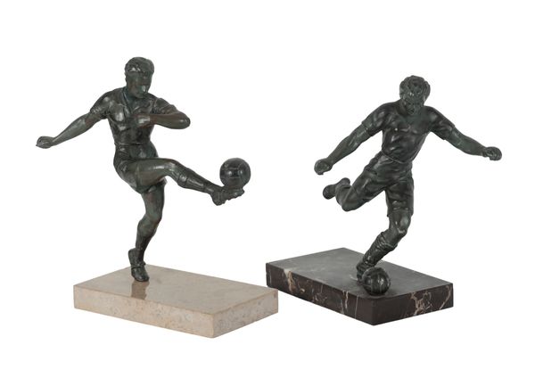 TWO FRENCH BRONZE-EFFECT STUDIES OF FOOTBALLERS