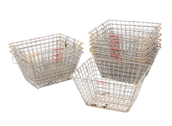 A GROUP OF TEN WIRE OYSTER BASKETS