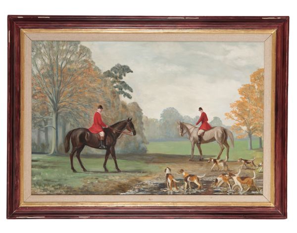 CHARLES ROGERS; OIL ON CANVAS HUNTING SCENE