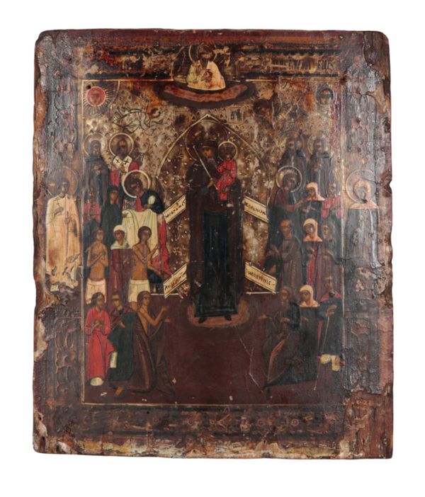 RUSSIAN SCHOOL, 19th century, An icon 'Mother of God, joy to those who grieve'