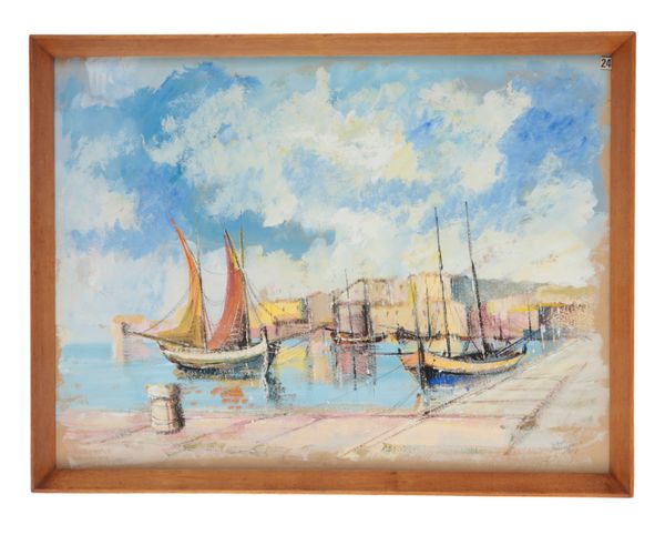 20TH CENTURY CONTINENTAL SCHOOL, BOATS IN HARBOUR