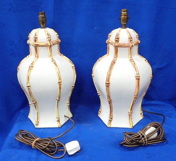 A PAIR OF CERAMIC VASE LAMPS