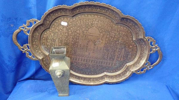 A EASTERN DECORATED BRASS TRAY