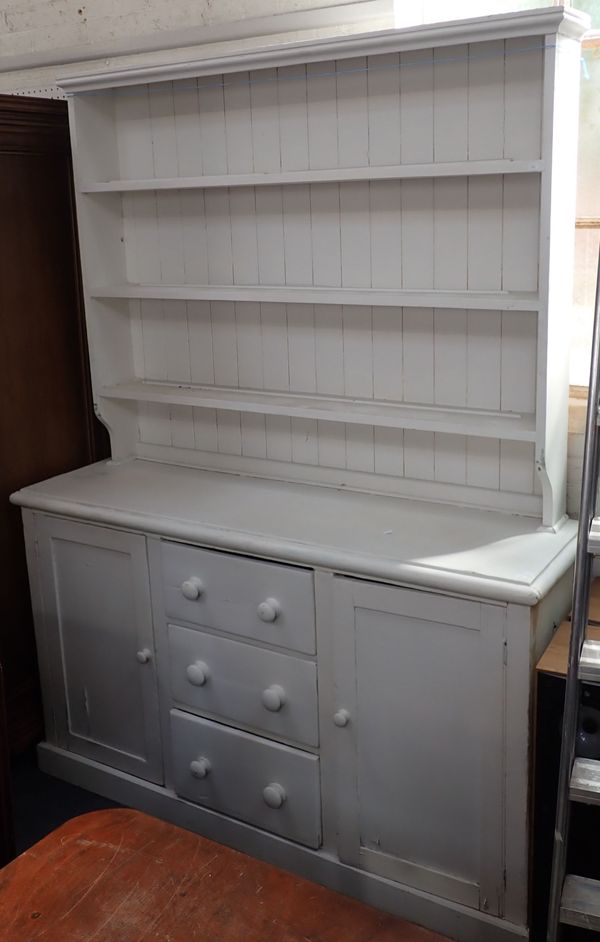 A VICTORIAN PAINTED PINE KITCHEN DRESSER