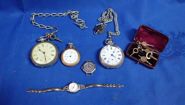 THREE POCKET WATCHES AND WRIST WATCHES