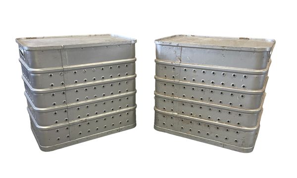 A PAIR OF ALUMINIUM LAUNDRY OR COTTON BINS