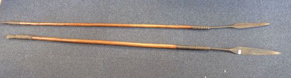 TWO AFRICAN STYLE TRIBAL SPEARS