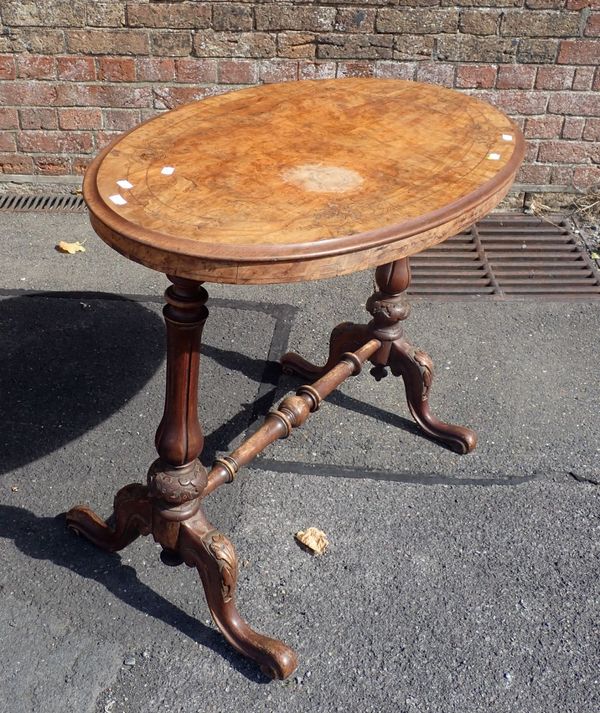 A VICTORIAN WALNUT OVAL OCCASIONAL TABLE