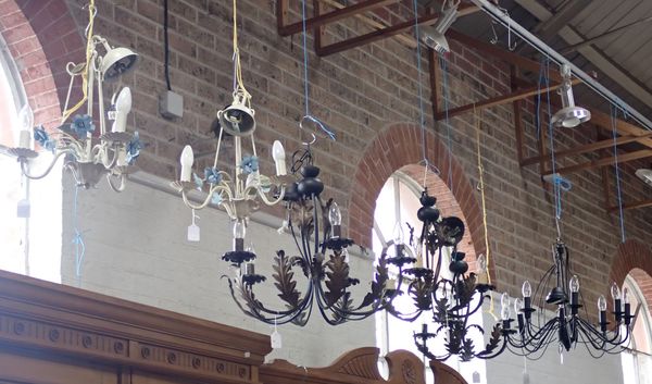 COLLECTION OF MODERN METAL-FRAMED CHANDELIERS (6)