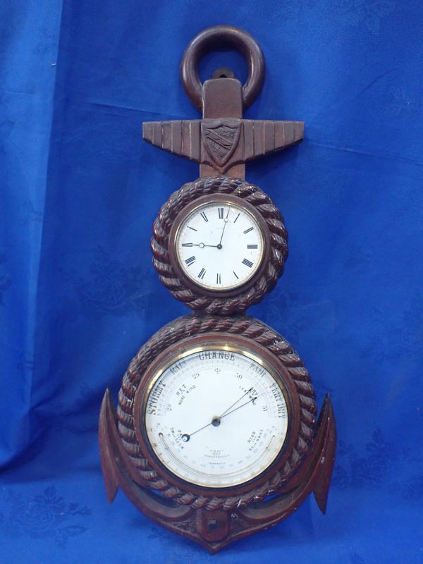 A VICTORIAN OAK-CASED CLOCK/BAROMETER