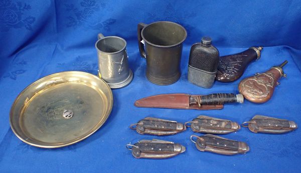 TWO BRASS AND COPPER GUN POWDER FLASKS