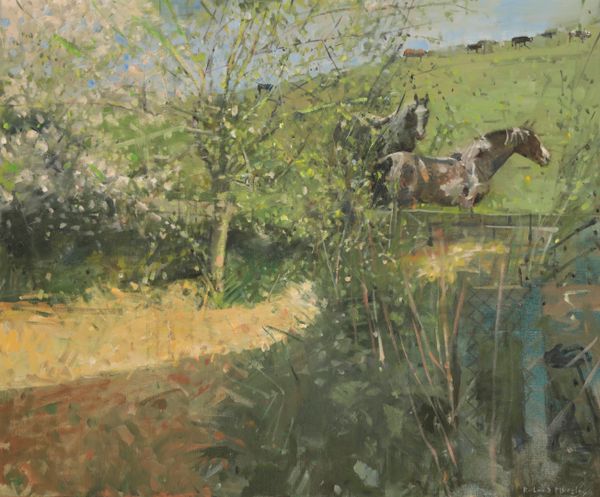 *RICHARD PIKESLEY (B. 1951) Horses in a pasture