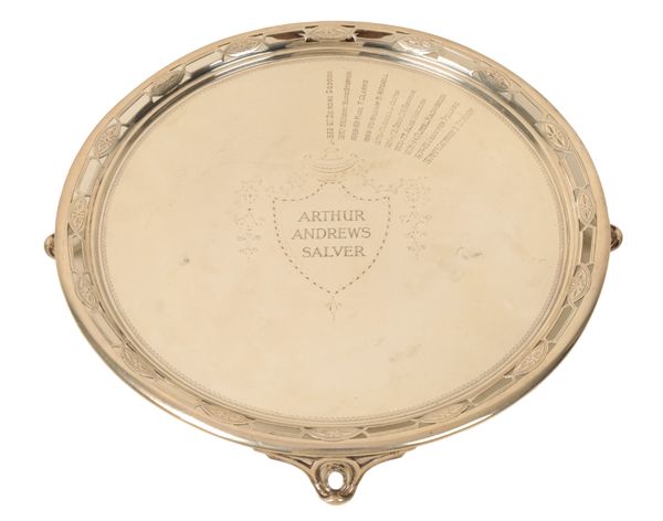 A 20TH CENTURY SILVER SALVER: 'THE ARTHUR ANDREWS SALVER'