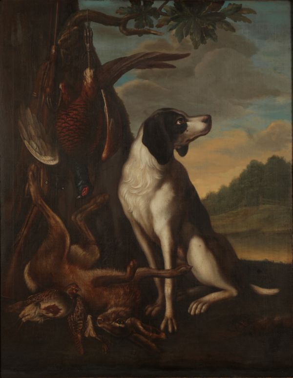 H.B. SCHOLL (18TH CENTURY) A hound and dead game in a woodland landscape