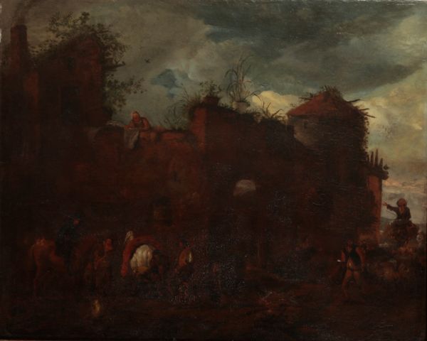ASCRIBED TO PHILIPS WOUWERMAN  (1619-1668) A farrier and other figures outside a fortified town