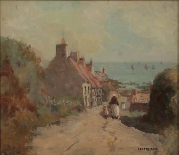 ANDREW PARK (fl. 1940s-60s) Figures on a lane towards the sea