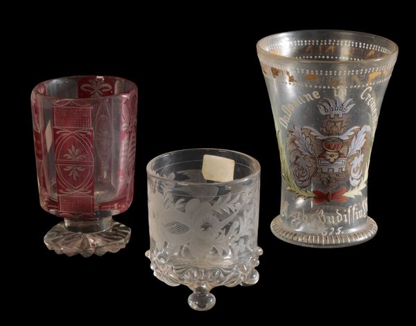A GROUP OF THREE BOHEMIAN GLASS VESSELS