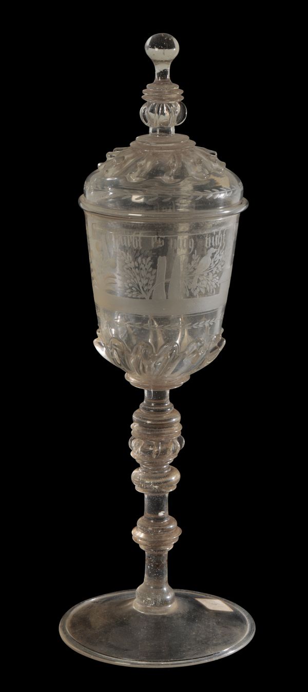 A BOHEMIAN GLASS GOBLET AND COVER
