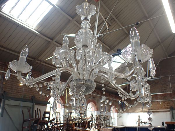 A TWO-TIER GLASS CHANDELIER