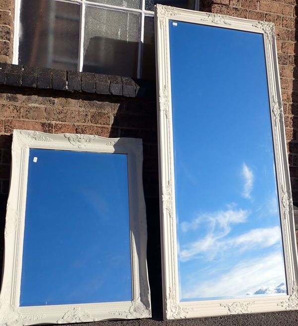 TWO MODERN WHITE PAINTED FRAME WALL MIRRORS