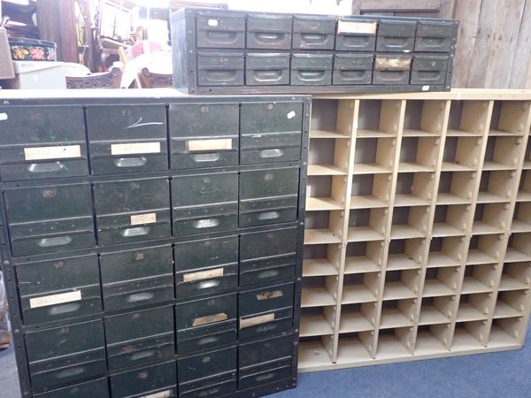 AN INDUSTRIAL SET OF TWENTY METAL DRAWERS