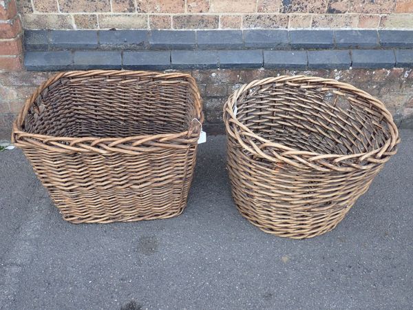 TWO LARGE WICKER LOG BASKETS