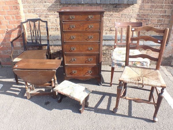 A REPRODUCTION WALNUT NARROW CHEST OF DRAWERS