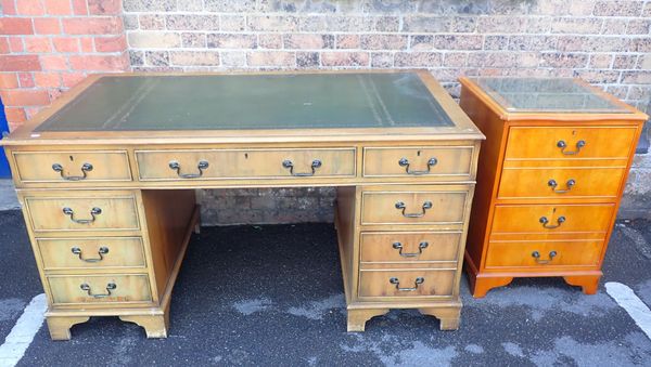 A REPRODUCTION YEW WOOD DESK