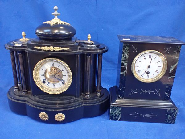 A VICTORIAN SLATE-CASED MANTEL CLOCK