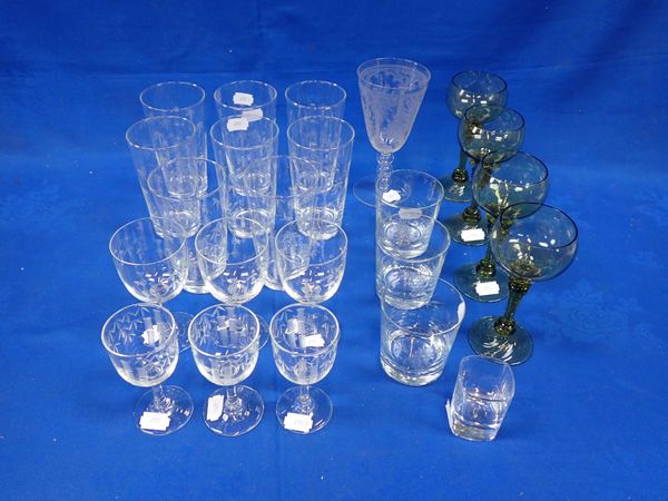 A PART SET OF GLASSWARE WITH BAMBOO DECORATION