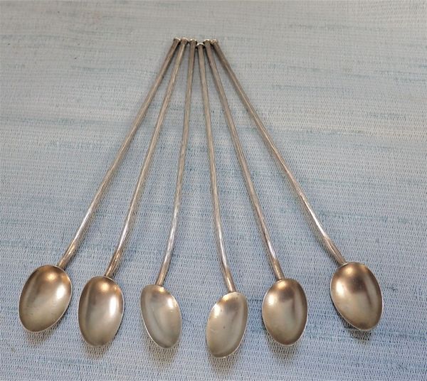 A SET OF SIX STERLING SILVER  C & C MARKED COCKTAIL STRAW SPOONS