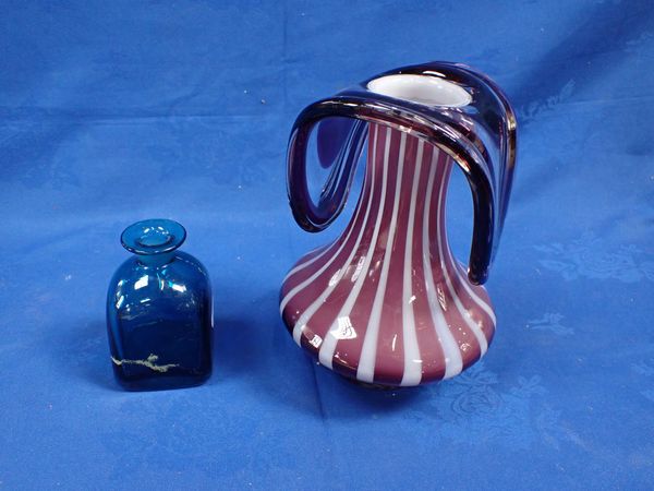 A CELLO GLASS VASE, STRIPED