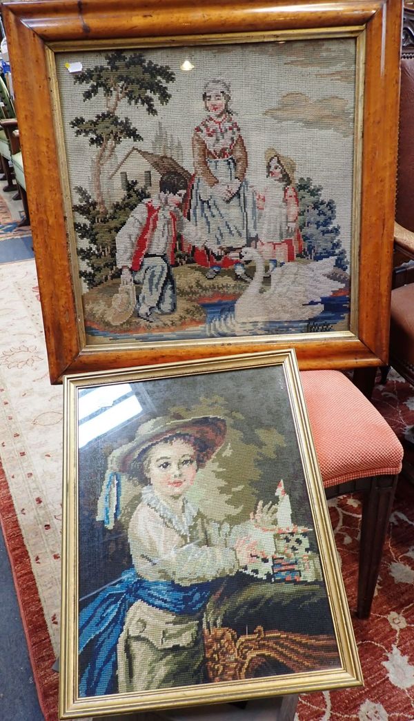 A VICTORIAN WOOL WORK PICTURE, IN MAPLE FRAME